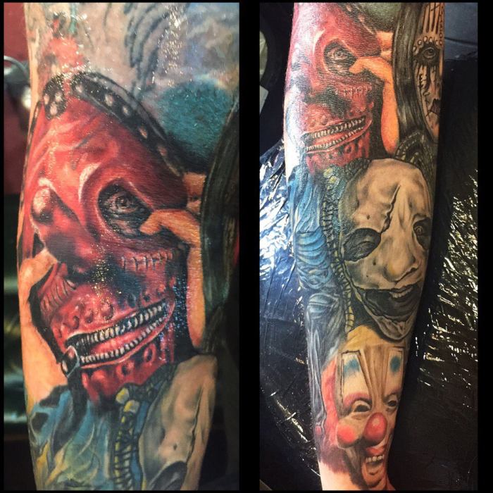 Татуировки Slipknot в стиле Реализм, Портретизм, Цветная, Хоррор Плечо /Каталог тату-салонов и мастеров